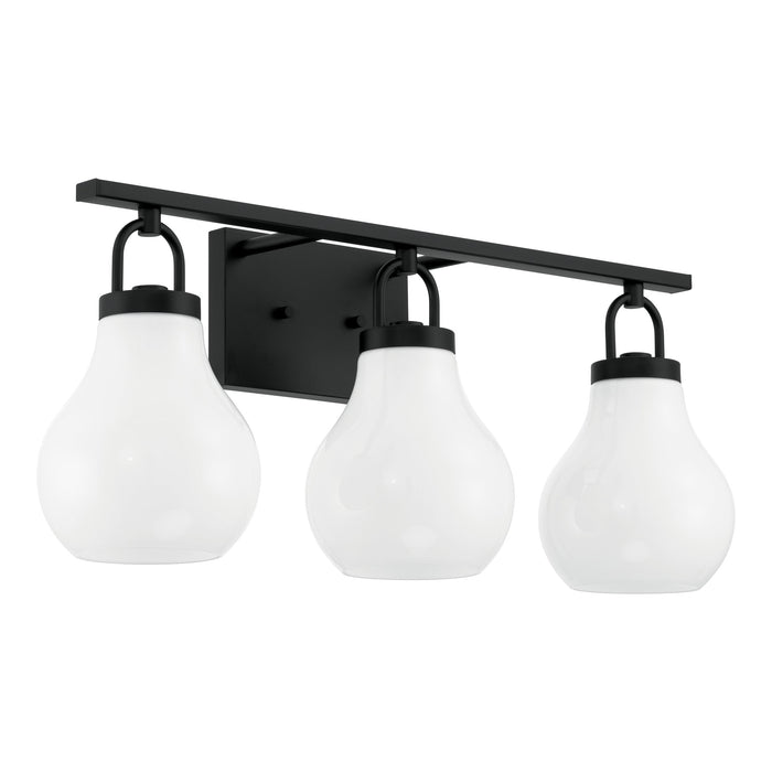 Vanity Light Thesis 207852A Mansfield 24 inch 3 light Matte Black Vanity Light with Opal Glass Shades THESIS