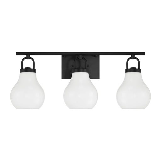 Vanity Light Thesis 207852A Mansfield 24 inch 3 light Matte Black Vanity Light with Opal Glass Shades THESIS