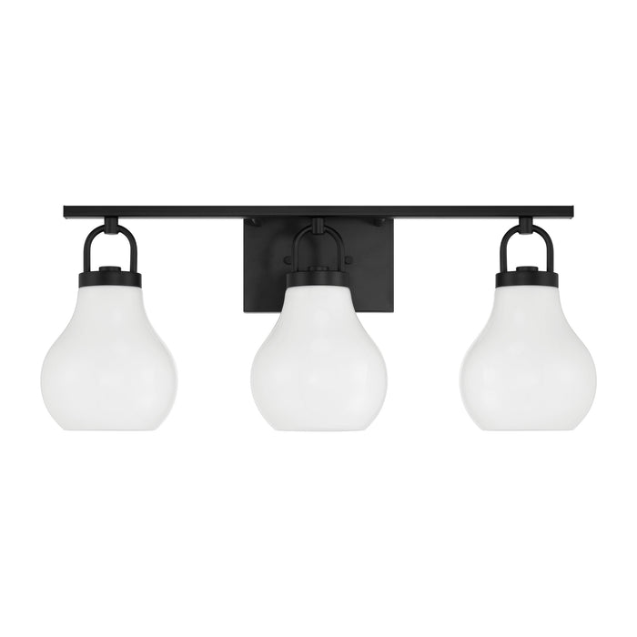 Vanity Light Thesis 207852A Mansfield 24 inch 3 light Matte Black Vanity Light with Opal Glass Shades THESIS