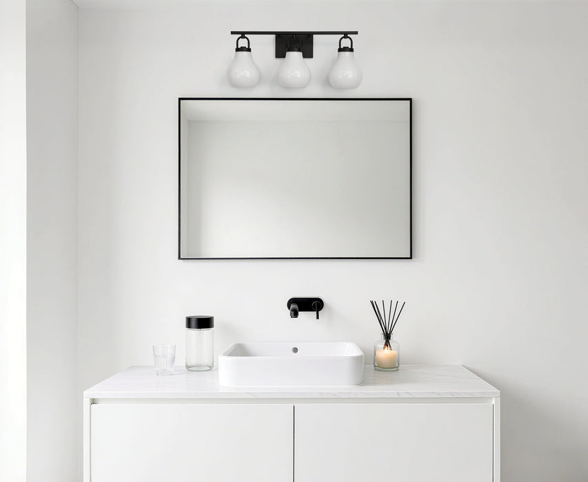 Vanity Light Thesis 207852A Mansfield 24 inch 3 light Matte Black Vanity Light with Opal Glass Shades THESIS