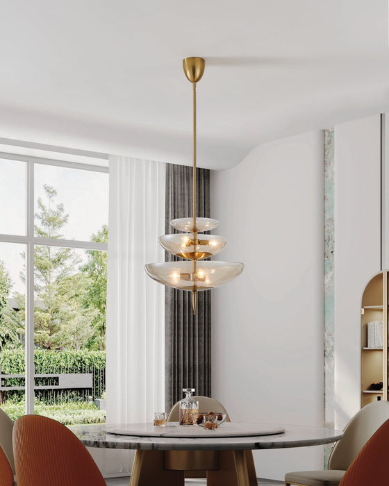 Pendant Light Thesis 206931A Fiorello 21 inch 6 light Brushed Gold Pendant Light with Smoked Amber Glass Shades THESIS