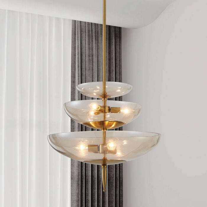 Pendant Light Thesis 206931A Fiorello 21 inch 6 light Brushed Gold Pendant Light with Smoked Amber Glass Shades THESIS