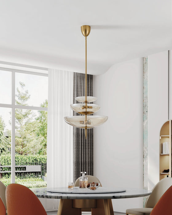 Pendant Light Thesis 206931A Fiorello 21 inch 6 light Brushed Gold Pendant Light with Smoked Amber Glass Shades THESIS