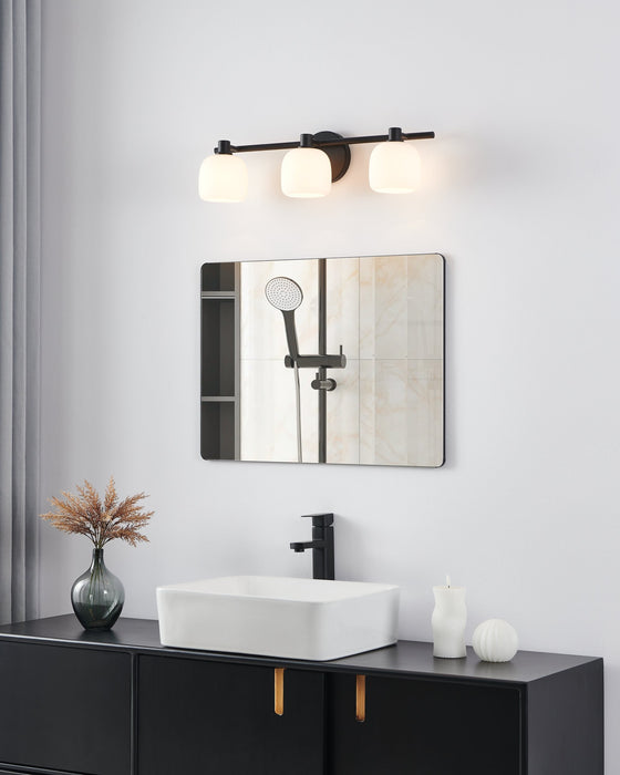 Vanity Light Thesis 207011A Valentina 24 inch 3 light Matte Black Vanity Light with Etched Opal Glass Shades THESIS