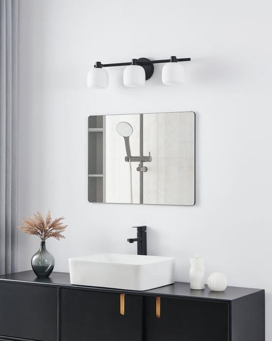 Vanity Light Thesis 207011A Valentina 24 inch 3 light Matte Black Vanity Light with Etched Opal Glass Shades THESIS