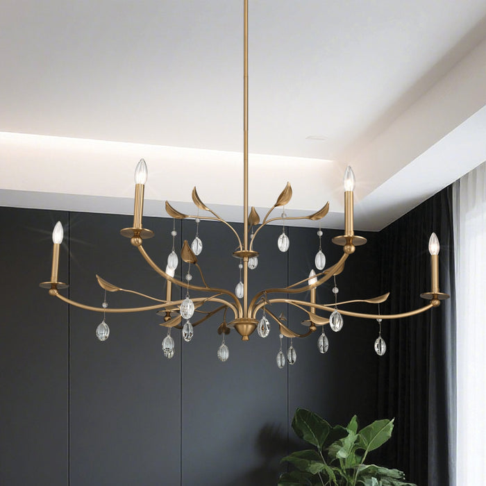 Chandelier Thesis 207342A Presley 48 inch 6 light Champagne Gold Chandelier with Clear Glass Drops THESIS