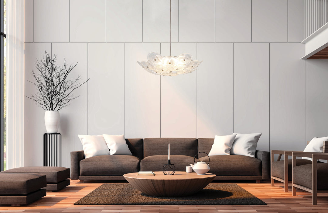 Chandelier Thesis 207308A Avril 29 inch 6 light Forged Bronze Chandelier with Clear Starburst Glass Shade THESIS