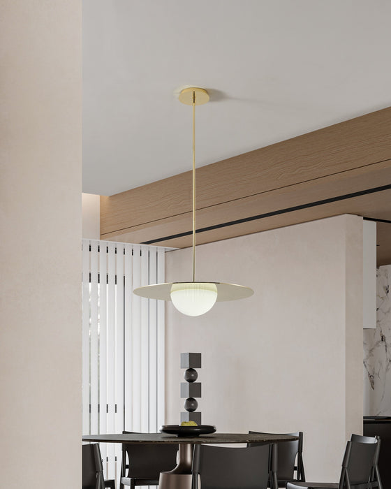 Convertible Pendant Thesis 207409A Solstice 22 inch Polished Brass 5CCT LED Convertible Pendant with Opal Ribbed Glass Shade THESIS