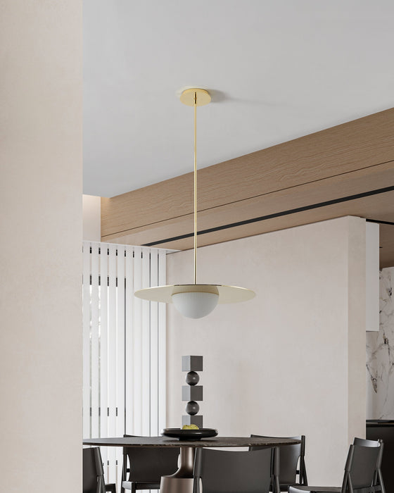 Convertible Pendant Thesis 207409A Solstice 22 inch Polished Brass 5CCT LED Convertible Pendant with Opal Ribbed Glass Shade THESIS