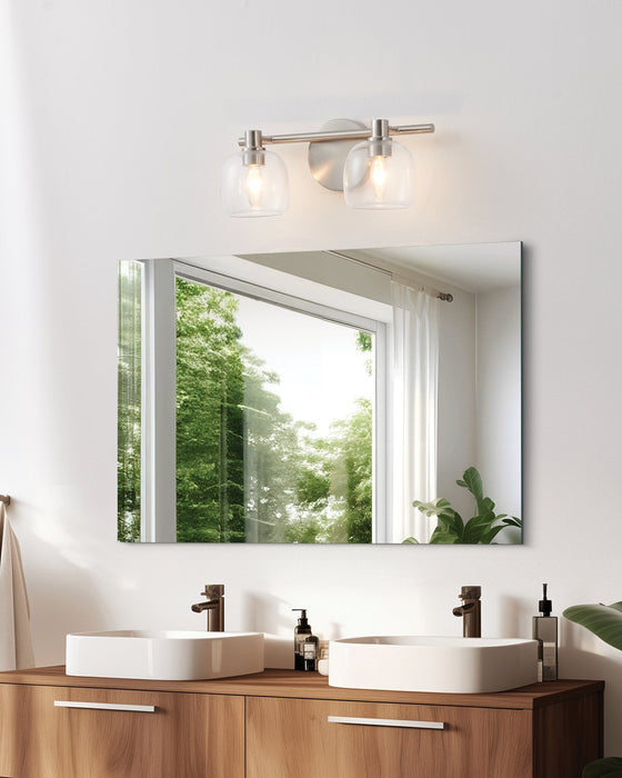 Vanity Light Thesis 207007A Valentina 15 inch 2 light Brushed Nickel Vanity Light with Clear Glass Shades THESIS