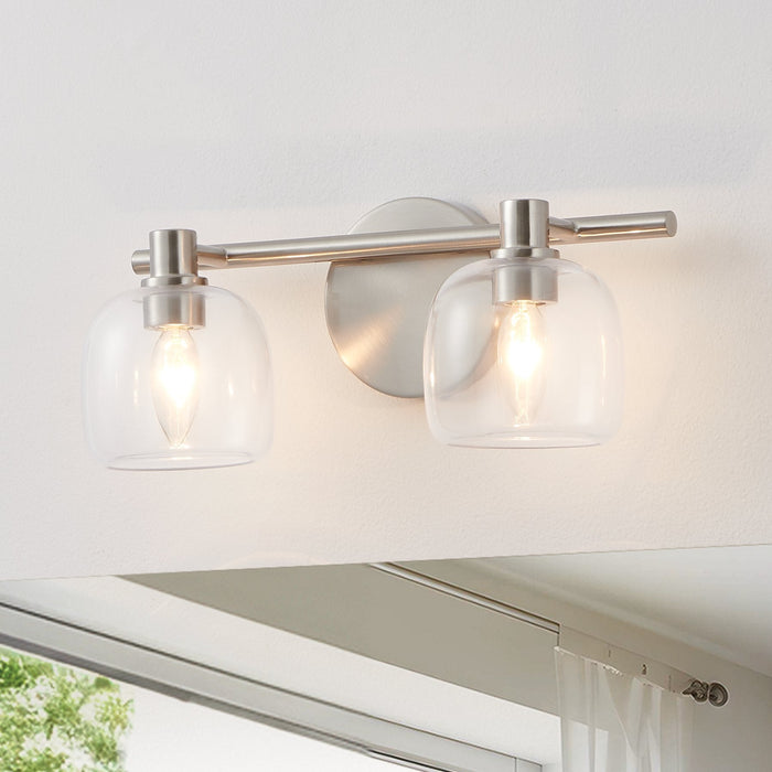Vanity Light Thesis 207007A Valentina 15 inch 2 light Brushed Nickel Vanity Light with Clear Glass Shades THESIS