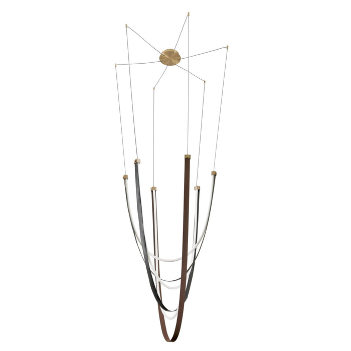 Chandelier Thesis 207276A Ayers 59 inch 3 light Champagne Gold with Black and Brown Faux Leather 5CCT LED Chandelier THESIS