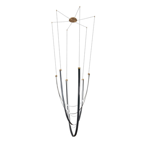 Chandelier Thesis 207276A Ayers 59 inch 3 light Champagne Gold with Black and Brown Faux Leather 5CCT LED Chandelier THESIS