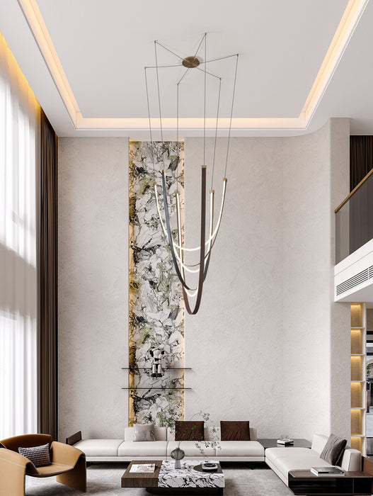 Chandelier Thesis 207276A Ayers 59 inch 3 light Champagne Gold with Black and Brown Faux Leather 5CCT LED Chandelier THESIS