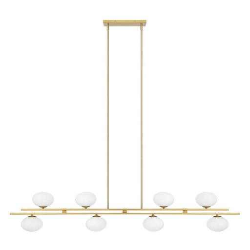 Chandelier Thesis 207378A Julep 64 inch 8 light Brushed Gold Linear Chandelier with Opal Glass Shades THESIS
