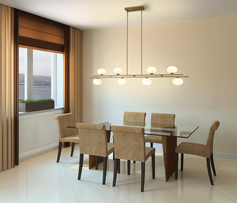 Chandelier Thesis 207378A Julep 64 inch 8 light Brushed Gold Linear Chandelier with Opal Glass Shades THESIS