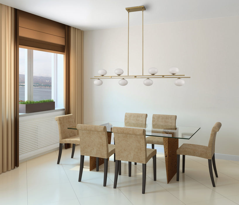 Chandelier Thesis 207378A Julep 64 inch 8 light Brushed Gold Linear Chandelier with Opal Glass Shades THESIS