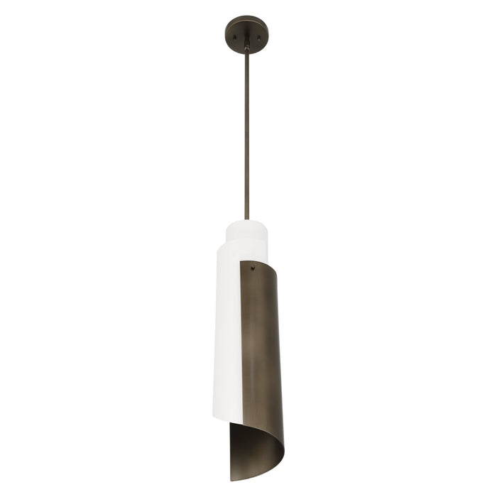 Pendant Light Thesis 207788A Enzio 6 inch 1 light Forged Bronze Pendant Light with Forged Bronze and Matte White Metal Shade THESIS