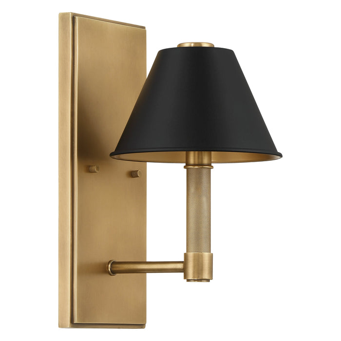 Wall Sconce Thesis 207334A Mcgill 13 inch 1 light Natural Brass Wall Sconce with Matte Black and Gold Metal Shade THESIS