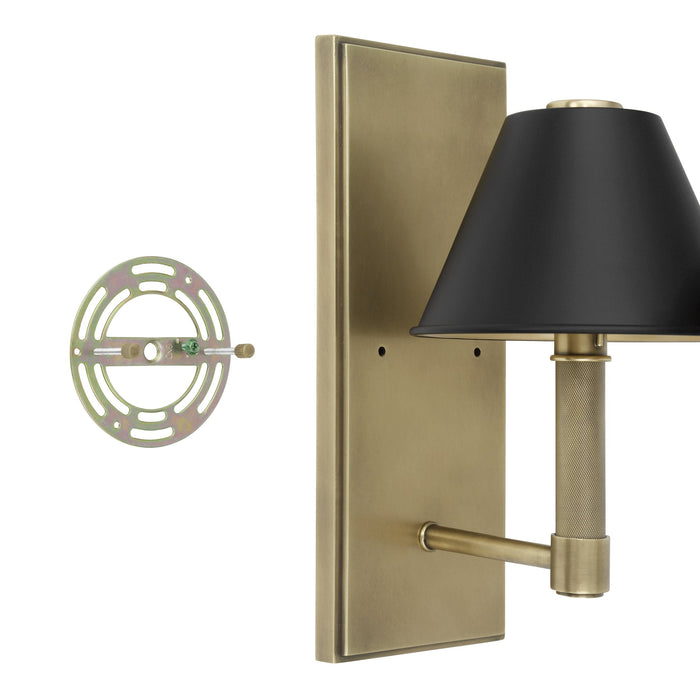 Wall Sconce Thesis 207334A Mcgill 13 inch 1 light Natural Brass Wall Sconce with Matte Black and Gold Metal Shade THESIS