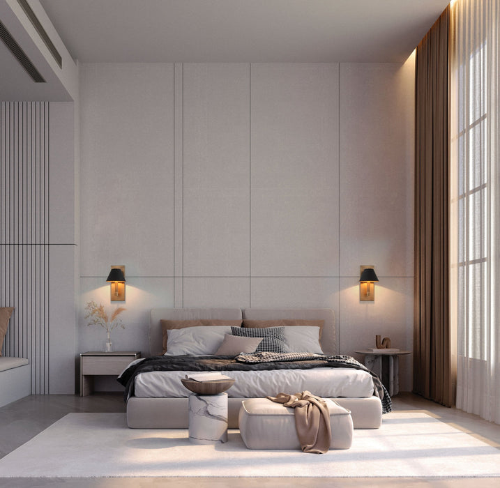 Wall Sconce Thesis 207334A Mcgill 13 inch 1 light Natural Brass Wall Sconce with Matte Black and Gold Metal Shade THESIS