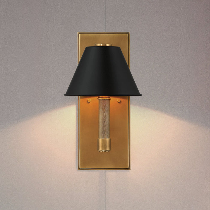 Wall Sconce Thesis 207334A Mcgill 13 inch 1 light Natural Brass Wall Sconce with Matte Black and Gold Metal Shade THESIS
