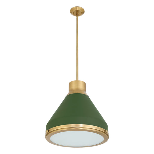 Pendant Light Thesis 207405A Doyle 18 inch 1 light Natural Brass Pendant Light with Matte Green Metal Shade THESIS