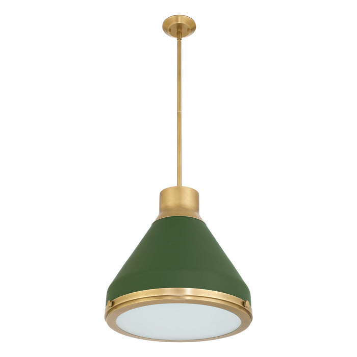 Pendant Light Thesis 207405A Doyle 18 inch 1 light Natural Brass Pendant Light with Matte Green Metal Shade THESIS