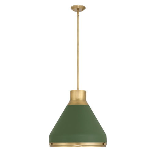 Pendant Light Thesis 207405A Doyle 18 inch 1 light Natural Brass Pendant Light with Matte Green Metal Shade THESIS