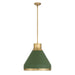 Pendant Light Thesis 207405A Doyle 18 inch 1 light Natural Brass Pendant Light with Matte Green Metal Shade THESIS