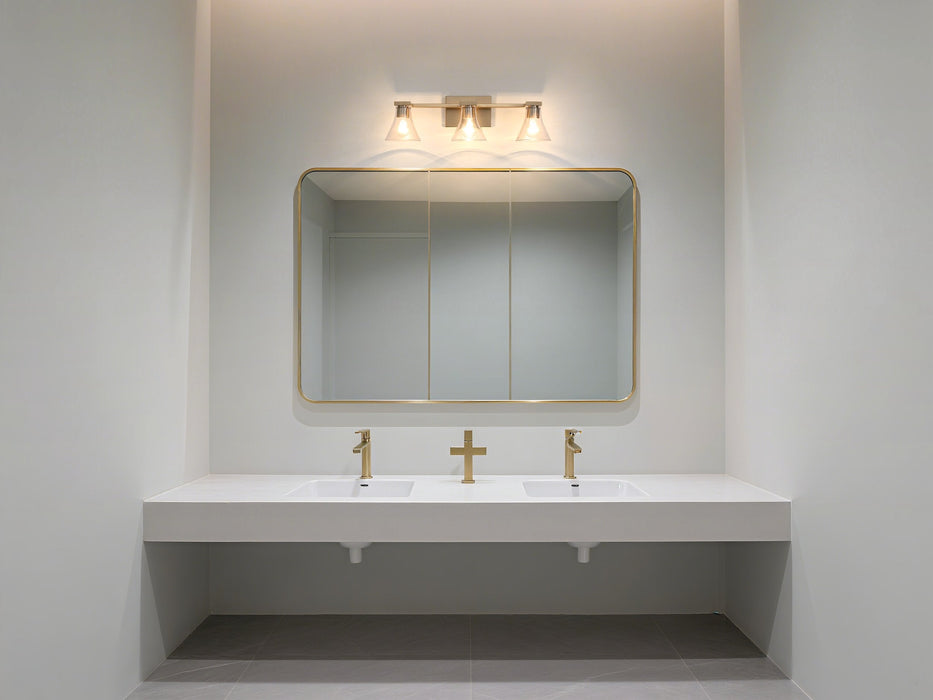 Vanity Light Thesis 207658A Gilford 24 inch 3 light Champagne Gold Vanity Light with Clear Glass Shades THESIS