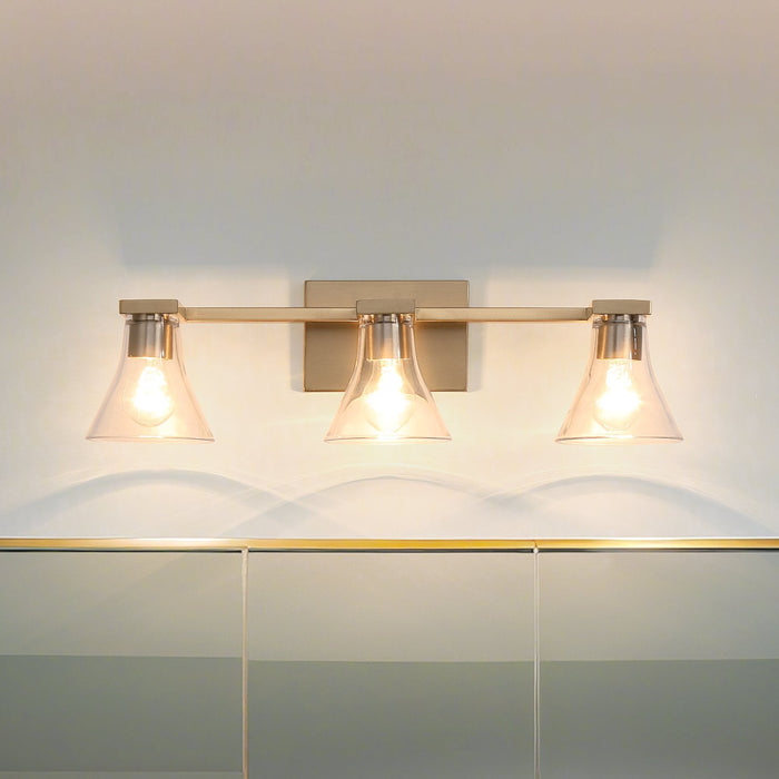 Vanity Light Thesis 207658A Gilford 24 inch 3 light Champagne Gold Vanity Light with Clear Glass Shades THESIS