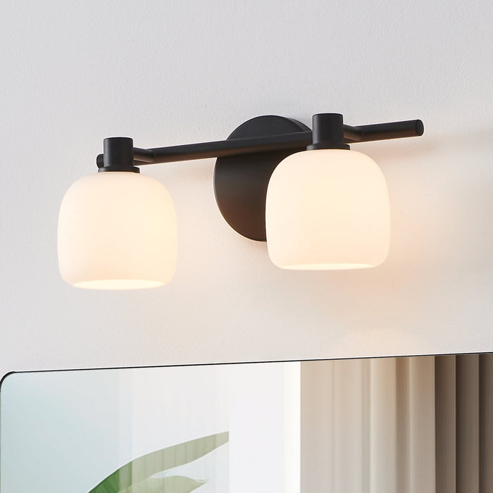 Vanity Light Thesis 207004A Valentina 15 inch 2 light Matte Black Vanity Light with Etched Opal Glass Shades THESIS