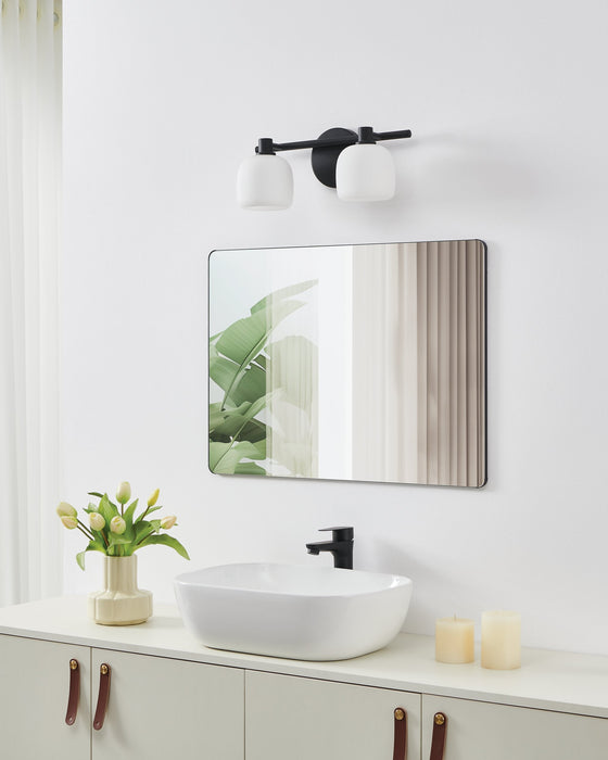 Vanity Light Thesis 207004A Valentina 15 inch 2 light Matte Black Vanity Light with Etched Opal Glass Shades THESIS