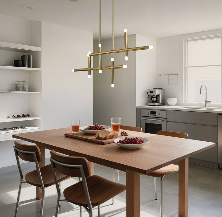 Chandelier Thesis 207299A Manhattan 48 inch 12 light Brushed Gold LED Linear Chandelier THESIS