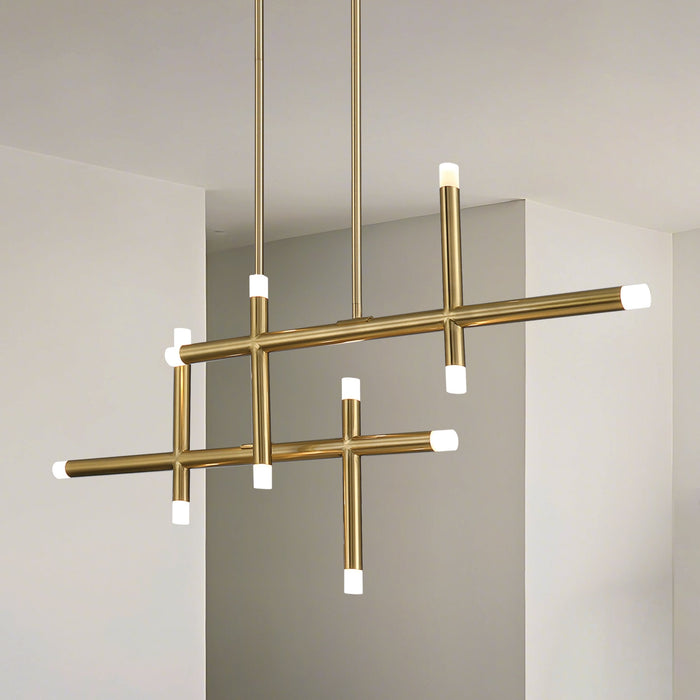 Chandelier Thesis 207299A Manhattan 48 inch 12 light Brushed Gold LED Linear Chandelier THESIS