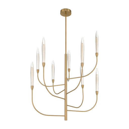 Chandelier Thesis 207267A Calle 36 inch 9 light Brass LED Chandelier with Gold Leaf Hand Pressed Glass Shades THESIS