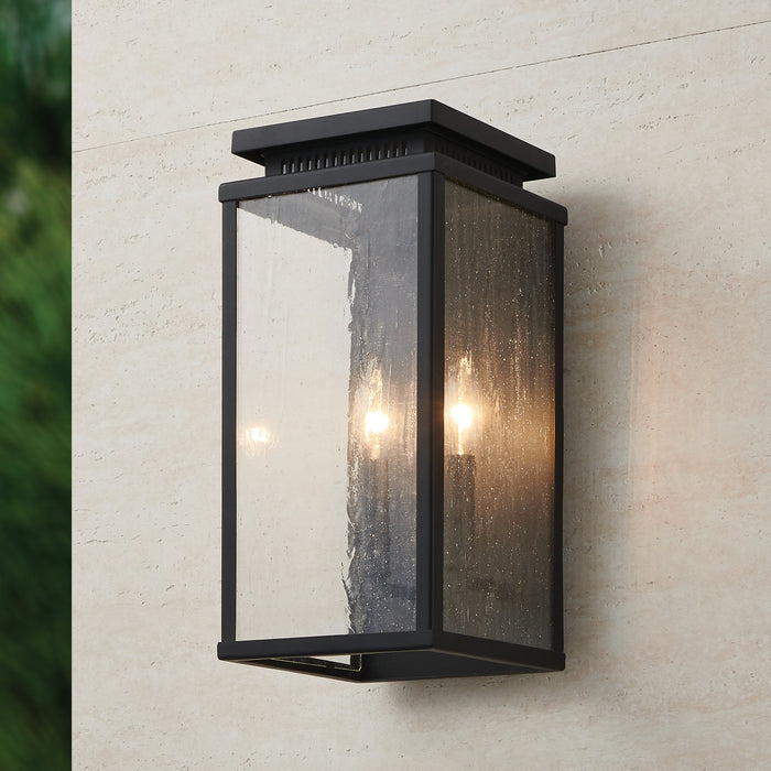 Exterior Wall Sconce Thesis 207051A Overton 14 inch 2 light Matte Black Exterior Wall Sconce with Clear Antique Glass THESIS