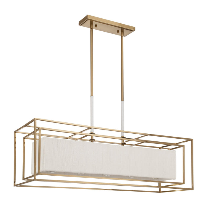 Chandelier Thesis 207271A Abbey 42 inch 5 light Brass Linear Chandelier with Cream Cotton Rope Shade THESIS