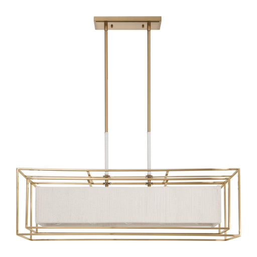 Chandelier Thesis 207271A Abbey 42 inch 5 light Brass Linear Chandelier with Cream Cotton Rope Shade THESIS