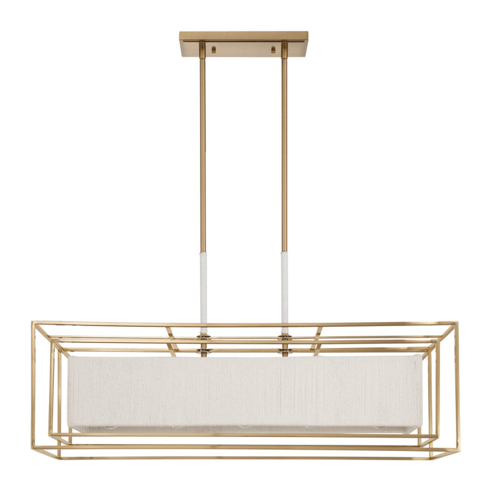 Chandelier Thesis 207271A Abbey 42 inch 5 light Brass Linear Chandelier with Cream Cotton Rope Shade THESIS