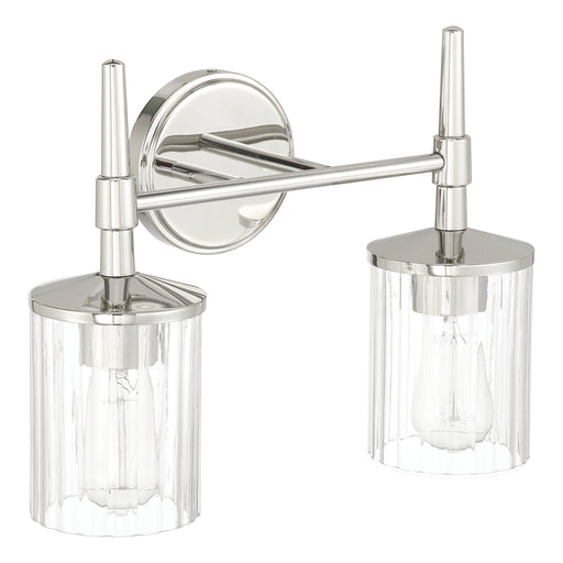 Vanity Light Thesis 207697A Andrea 15 inch 2 light Polished Nickel Vanity Light with Clear Ribbed Glass Shades THESIS