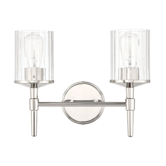 Vanity Light Thesis 207697A Andrea 15 inch 2 light Polished Nickel Vanity Light with Clear Ribbed Glass Shades THESIS