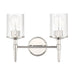 Vanity Light Thesis 207697A Andrea 15 inch 2 light Polished Nickel Vanity Light with Clear Ribbed Glass Shades THESIS