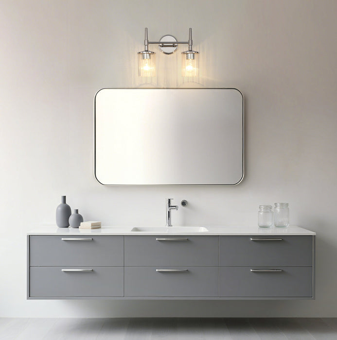 Vanity Light Thesis 207697A Andrea 15 inch 2 light Polished Nickel Vanity Light with Clear Ribbed Glass Shades THESIS
