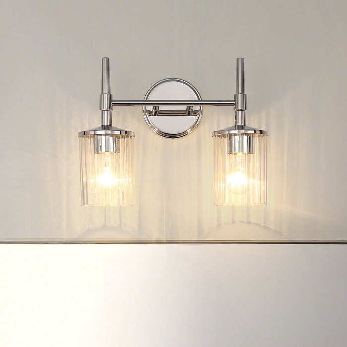 Vanity Light Thesis 207697A Andrea 15 inch 2 light Polished Nickel Vanity Light with Clear Ribbed Glass Shades THESIS