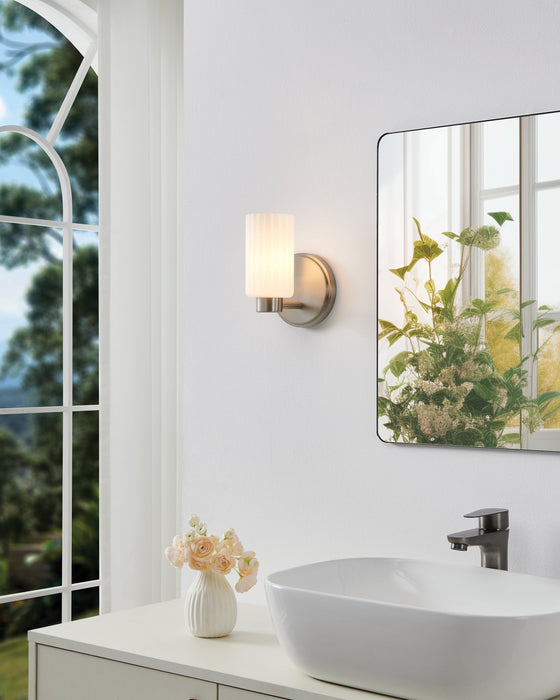 Vanity Light Thesis 207028A Bedminster 5 inch 1 light Brushed Nickel Vanity Light with Etched Opal Ribbed Glass Shade THESIS