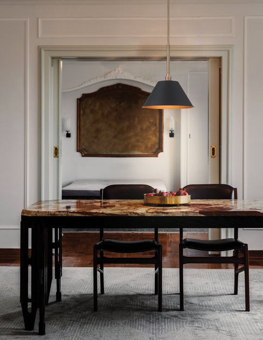 Pendant Light Thesis 207335A Mcgill 16 inch 1 light Natural Brass Pendant Light with Matte Black and Gold Metal Shade THESIS