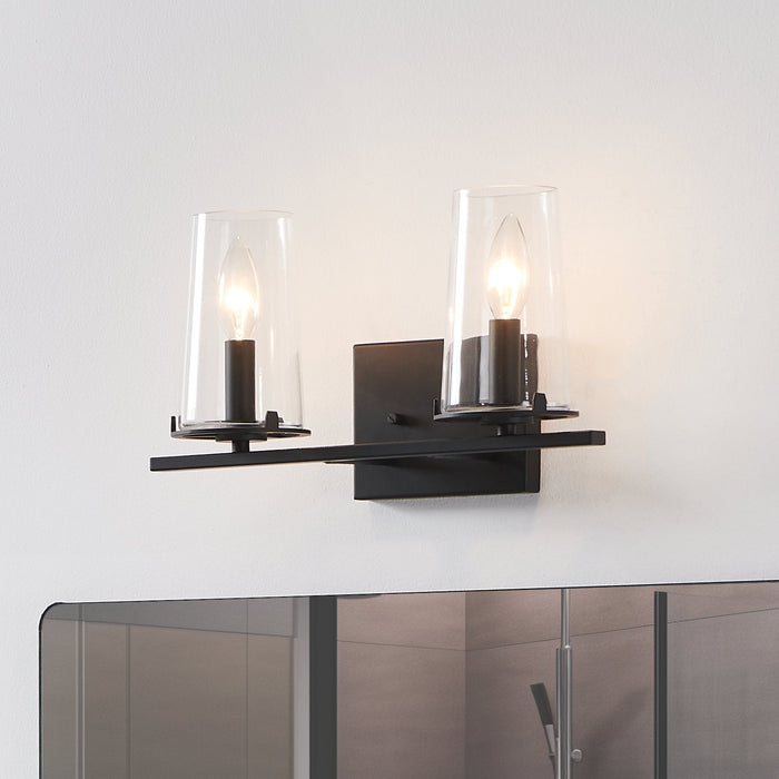 Vanity Light Thesis 206955A Jared 15 inch 2 light Matte Black Vanity Light with Clear Glass Shades THESIS