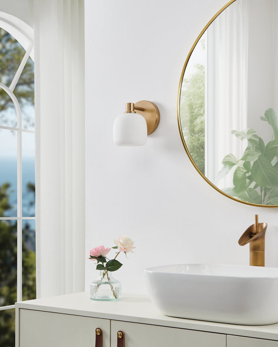 Vanity Light Thesis 206999A Valentina 5 inch 1 light Champagne Gold Vanity Light with Etched Opal Glass Shade THESIS